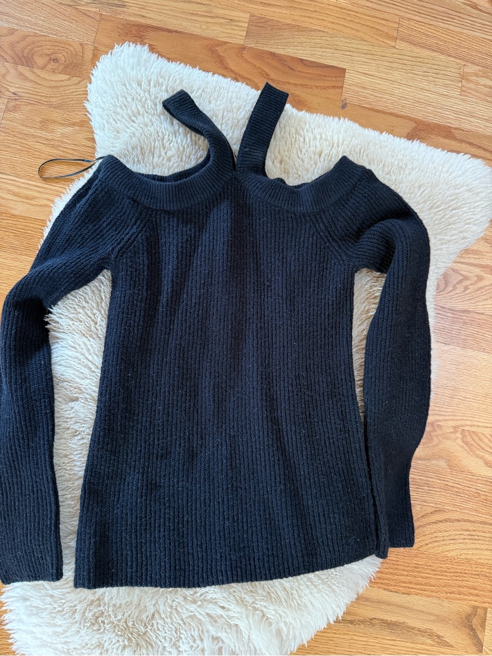 1. State Black Cold-Shoulder Ribbed Knit Sweater